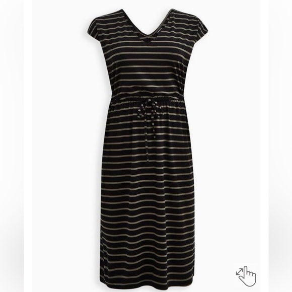 TORRID MIDI DOLMAN SLEEVE SLIT DRESS - SUPER SOFT STRIPE GREEN - Picture 4 of 6